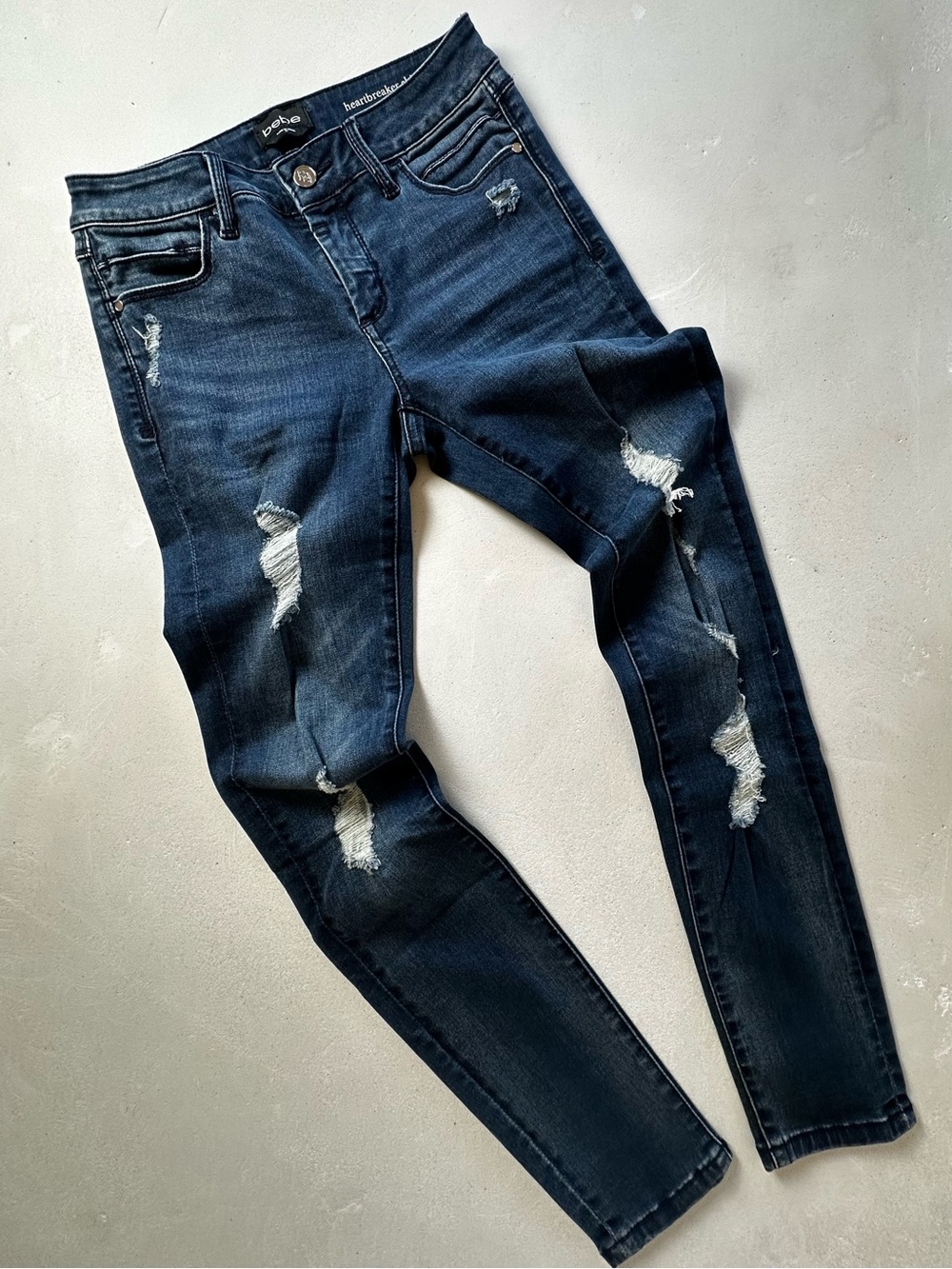 Authentic bebe Dark Blue Distressed Heartbreaker Skinny Jeans